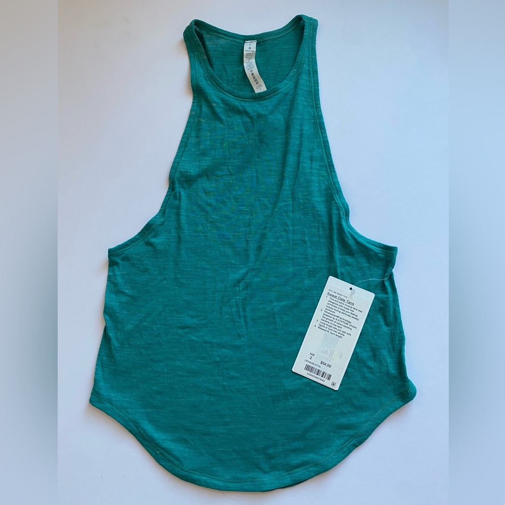 Lululemon Sweat Date Tank, Size: 2, Color: Heathered Green Teal